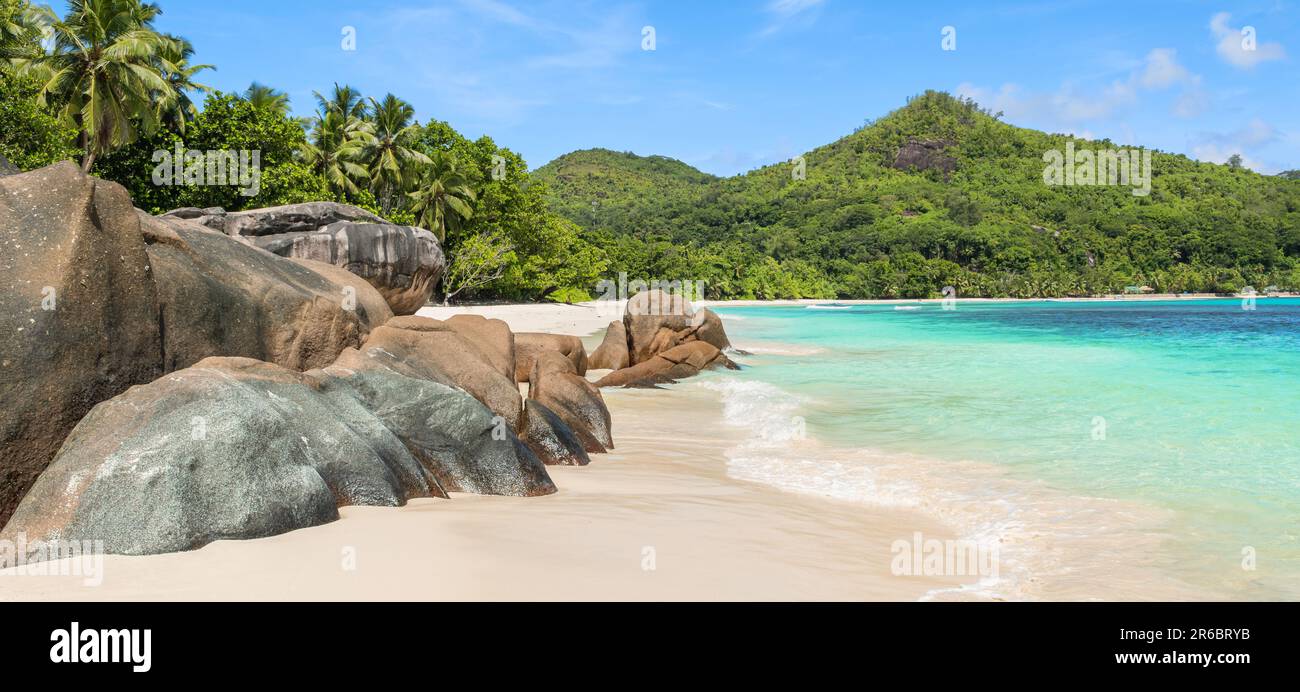 Baie Lazare Beach auf den Seychellen. Stockfoto