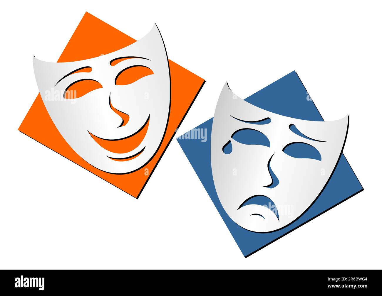 Masken, die Theaterkomödie und Drama vor weißem Hintergrund darstellen Stock Vektor