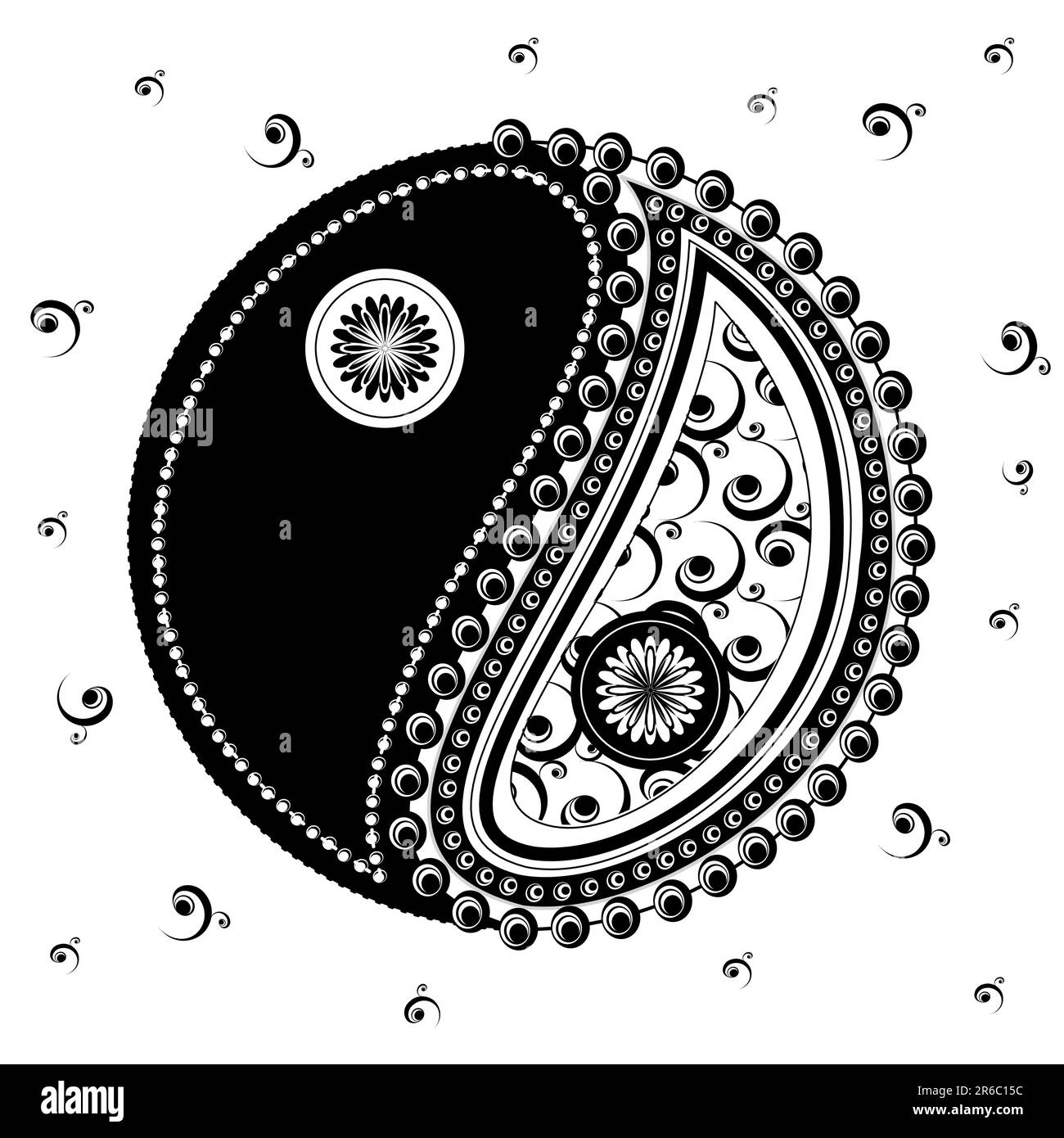 Wunderschönes ying-Yang-Paisley-Motiv, schwarze Farbe Stock Vektor