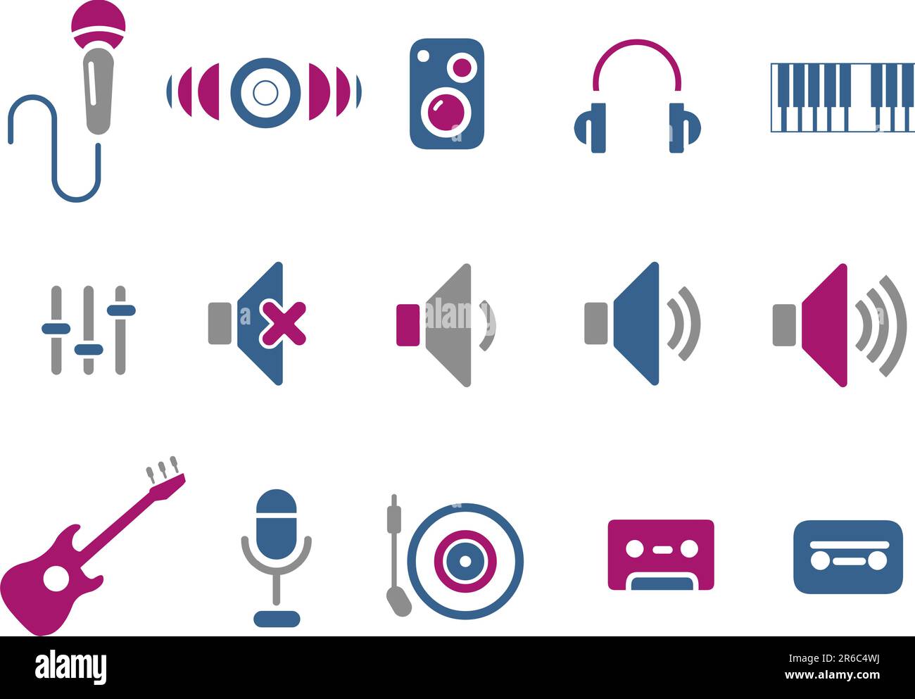 Vector Icons Pack - Blue-Fuchsia Serie, Musiksammlung Stock Vektor