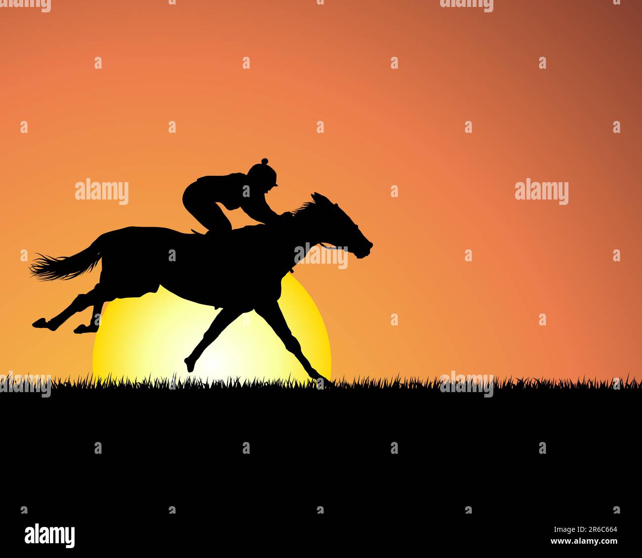 Pferd-Silhouette auf Sonnenuntergang Hintergrund. Vektor-Illustration. Stock Vektor