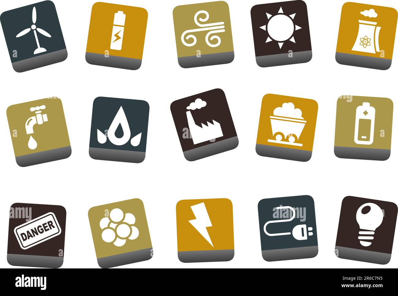 Vector Icons Pack - Serie Gelb-Braun-Blau, Energiegewinnung Stock Vektor