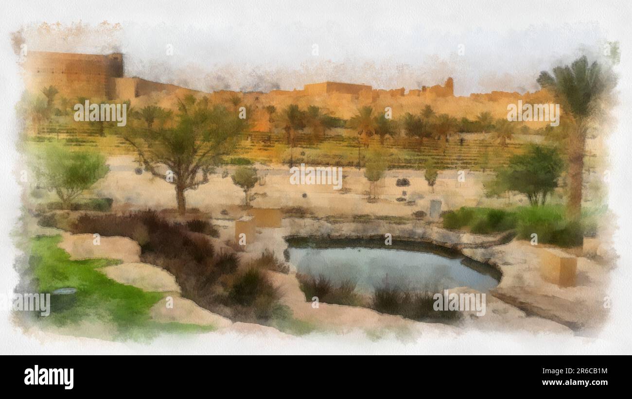 Eine Illustration der traditionellen arabischen Stadt, in Saudi-arabien, Aldereya Gegend in Riad Stadt. Stockfoto