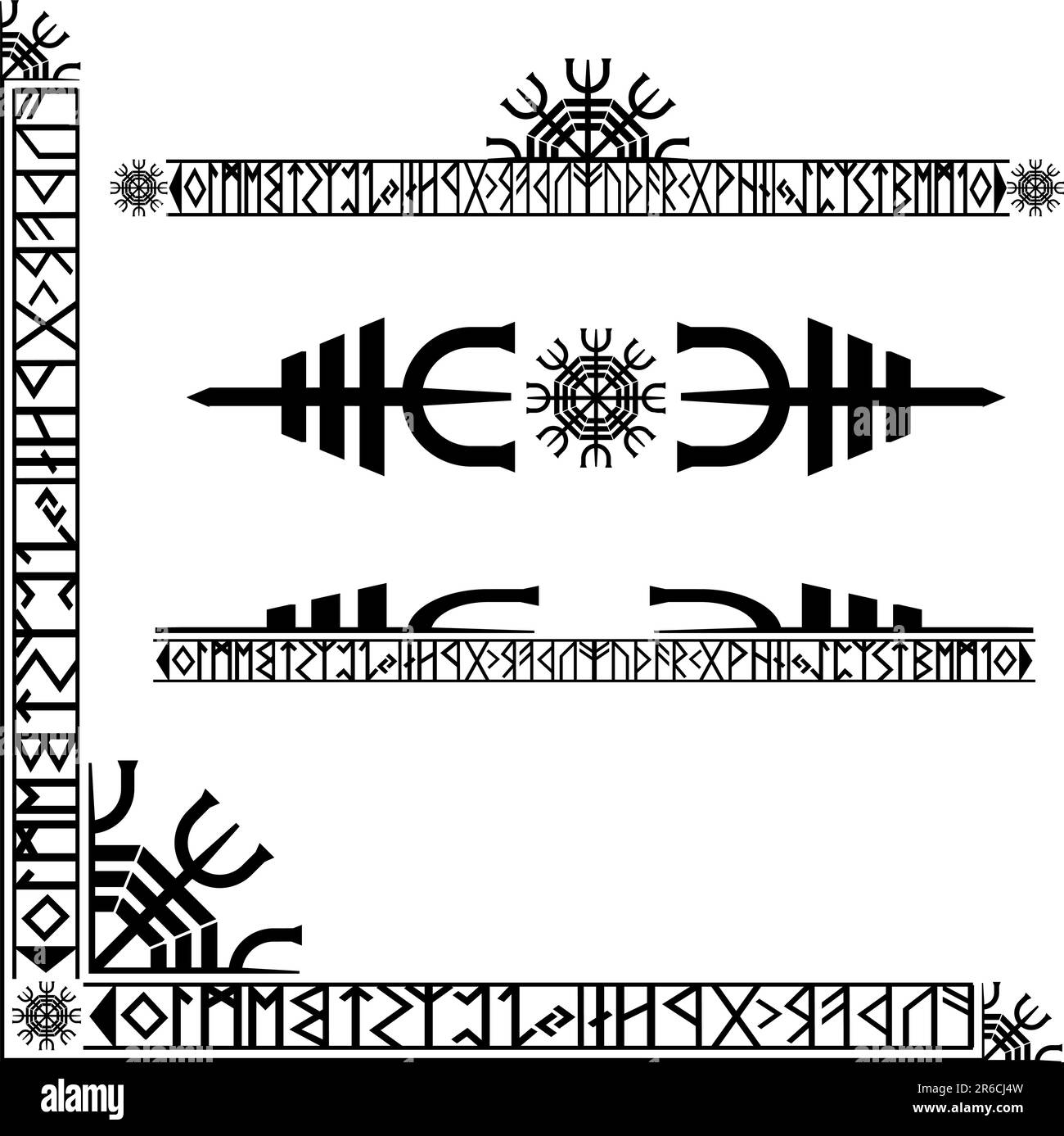 Vector Illustration Design inspiriert von Runic Viking Schriftzug als Ecke blüht mit zusätzlichen Trennflächen, Teile alle beschriftet und auf Schichten für... Stock Vektor