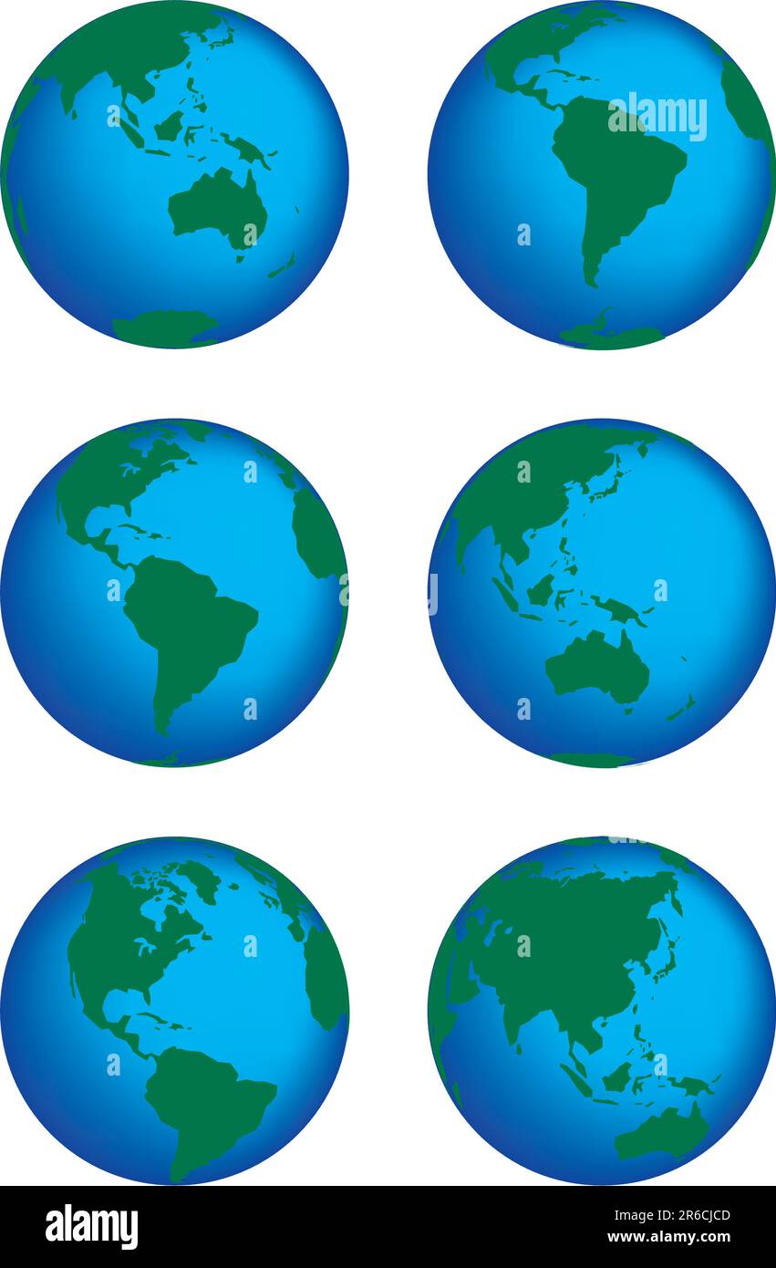 Das ist ein Satz von Globen, die zeigen, wie sich unser Planet in