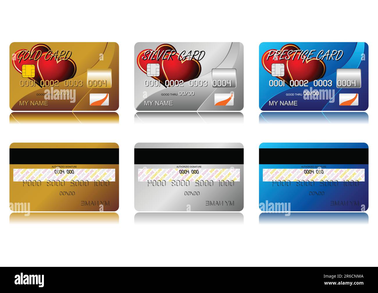 Verschiedene Kreditkarten isoliert auf weißem Hintergrund Stock Vektor