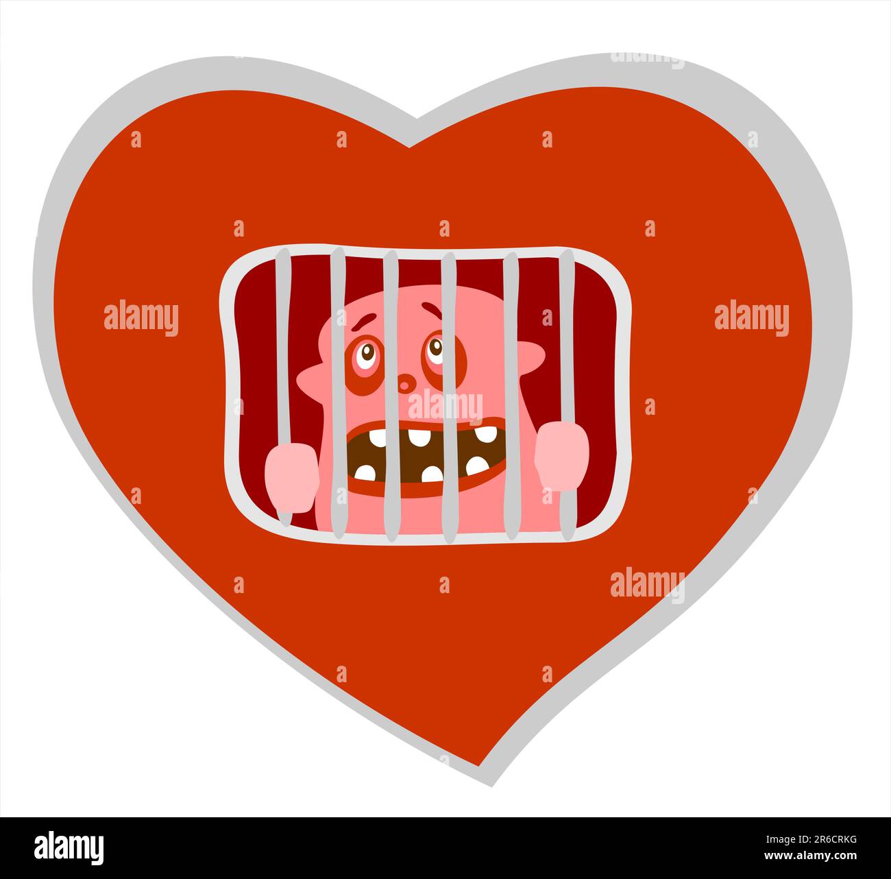 Rotes stilisiertes Herz mit Gefangener isoliert auf weißem Hintergrund. Valentines Illustration. Stock Vektor