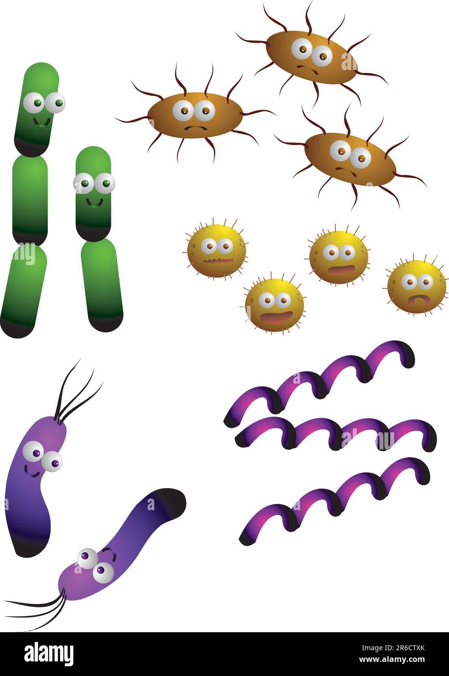vektordarstellung für eine Vielzahl von Cartoon-Bakterien Stock Vektor