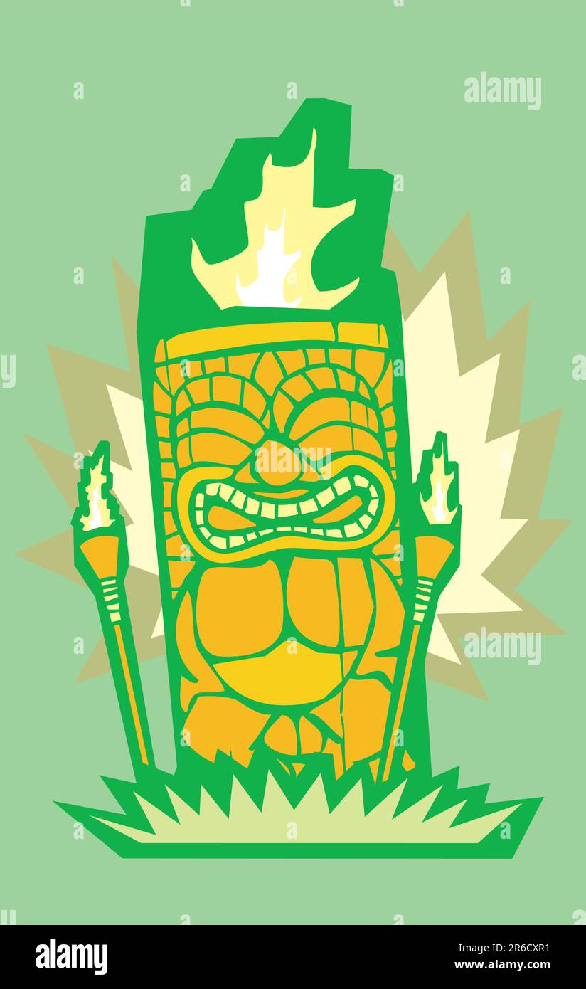 Retro Tiki in einer Inselumgebung mit Postergröße. Stock Vektor Retro Tiki in einer Inselumgebung mit Postergröße. Stock Vektor