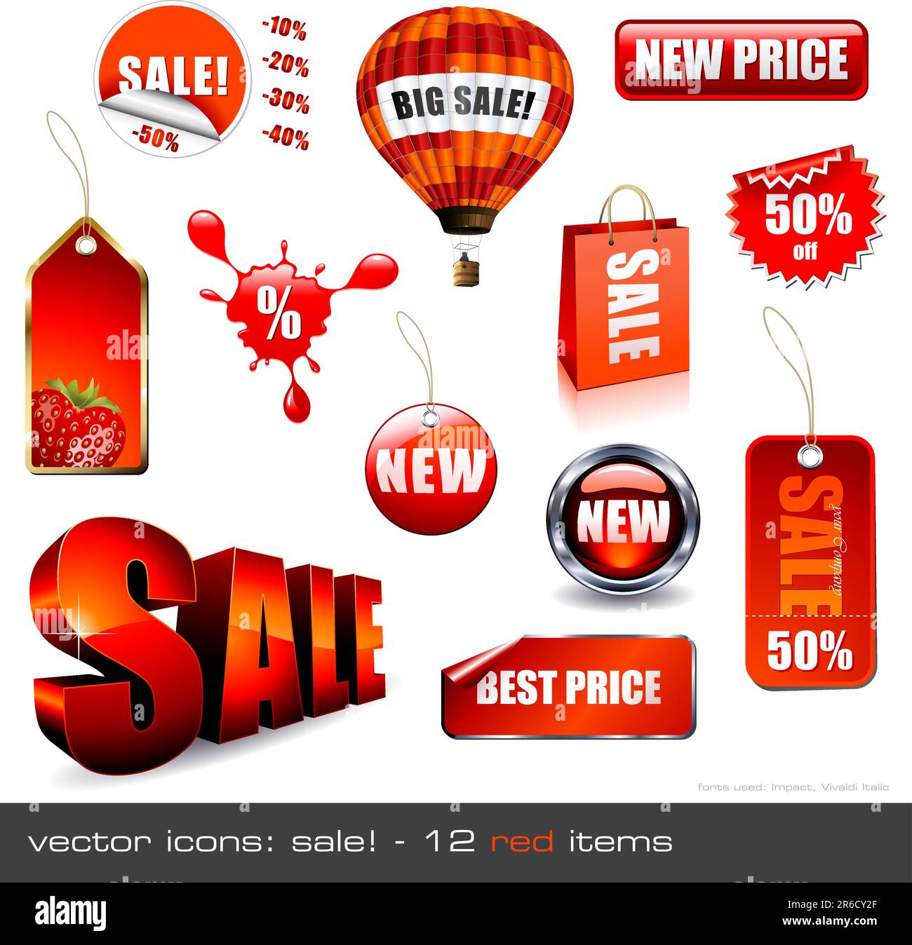 vektorsymbole: Sonderangebot! - 12 rote Gegenstände Stock Vektor
