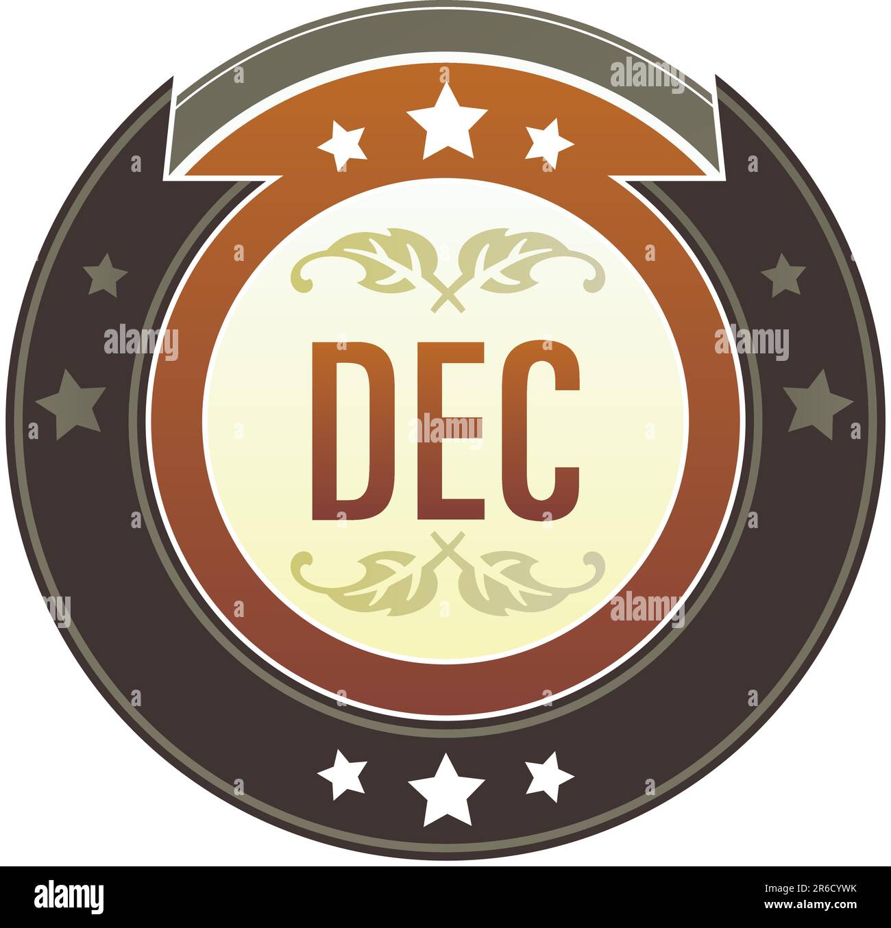 Kalendersymbol für Dezember Monat auf rundem rot-braunem kaiserlichen Vektorknopf mit Sternakzenten geeignet für die Verwendung auf der Website, in Printmedien und Werbespots ... Stock Vektor