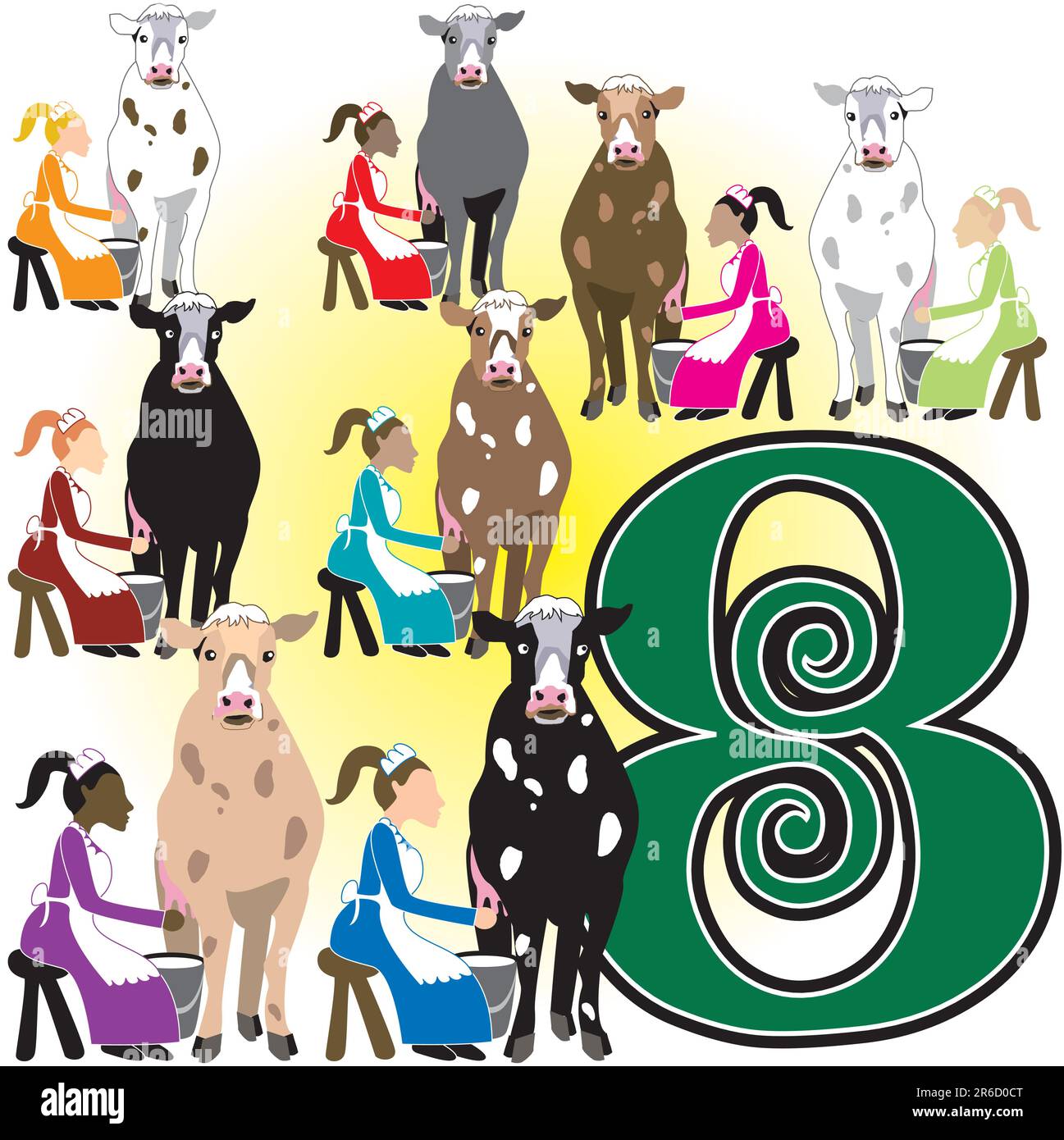 12 Days of Christmas, Vektor-Illustration. Gibt es einen für jeden Tag, kann als eine pädagogische Flashkarte zum zählen verwendet werden. Stock Vektor