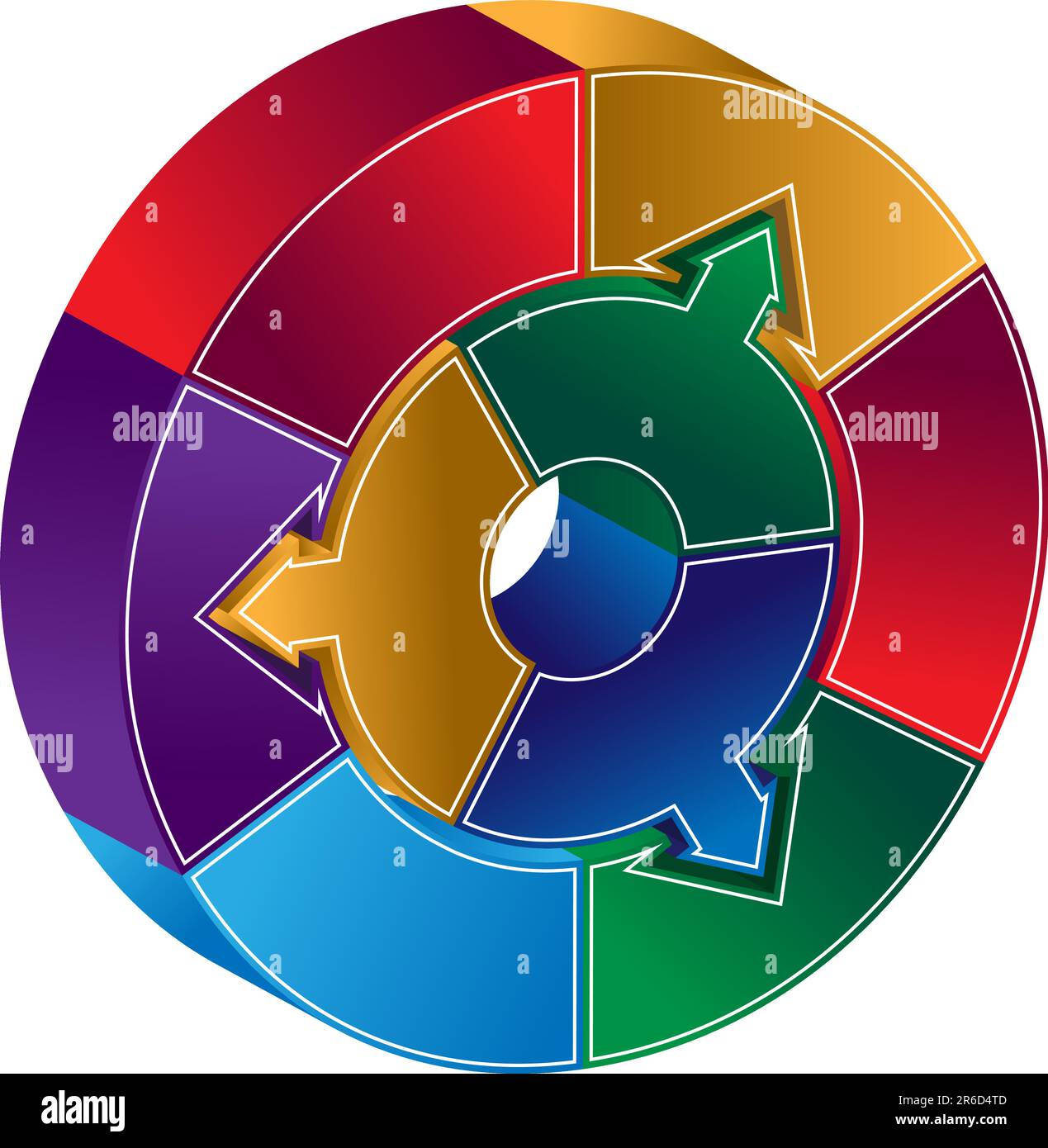 3D kreisförmige Darstellung mit Pfeilen drücken Sie vom Mittelkreis. Stock Vektor