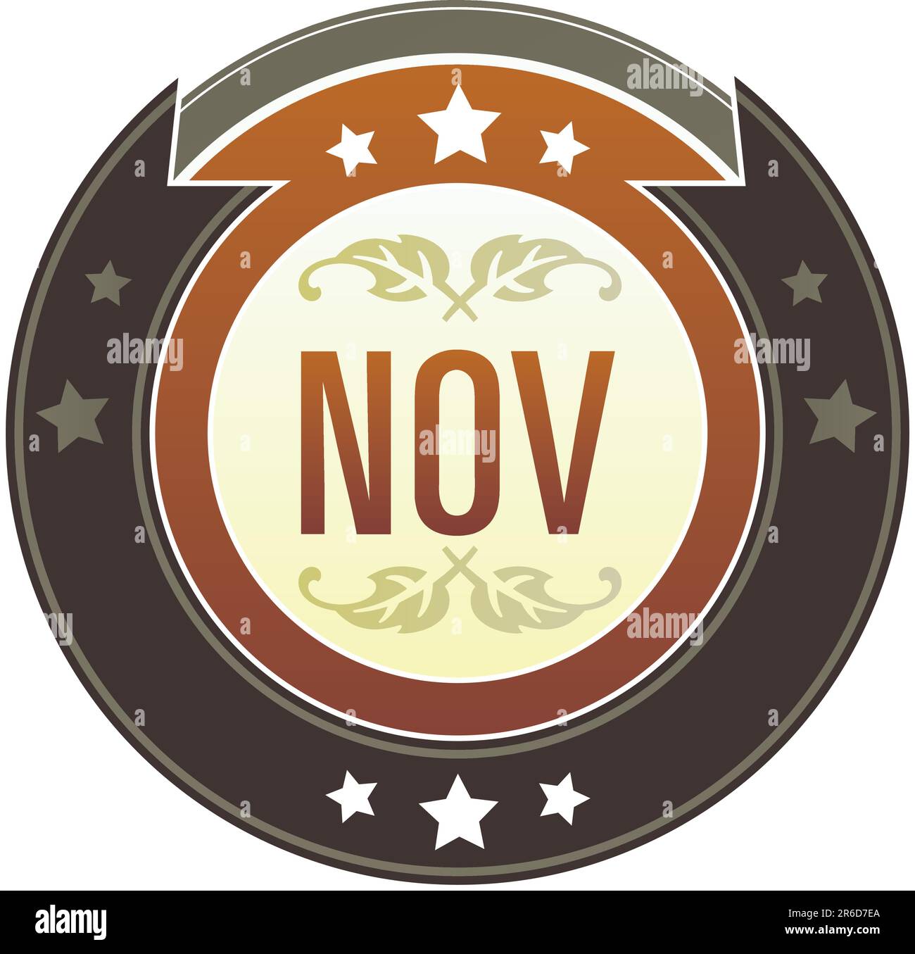 Kalendersymbol für November auf rundem rot-braunem kaiserlichen Vektorknopf mit Sternakzenten geeignet für die Verwendung auf der Website, in Printmedien und Werbespots ... Stock Vektor