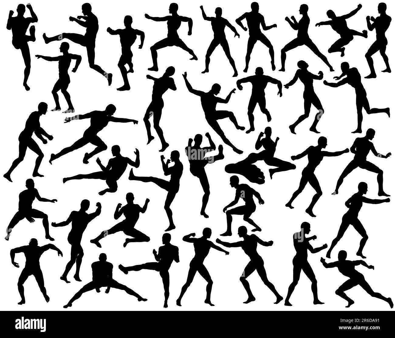 Editierbare Vector Silhouetten der kämpfenden Männer-Set Stock Vektor