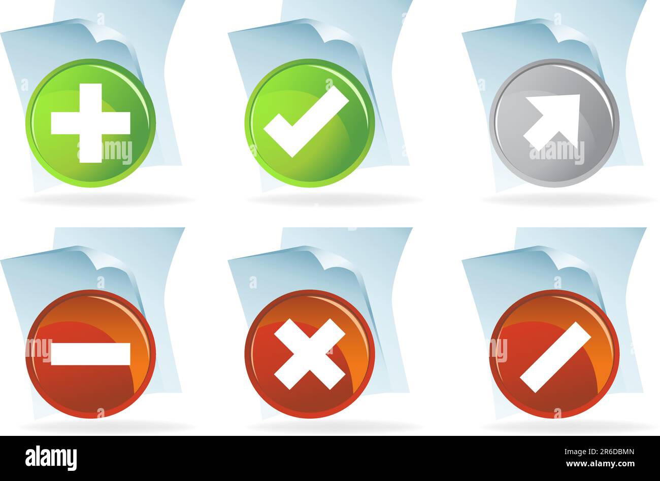 Satz von sechs Dokumentskriptsymbolen. Stock Vektor