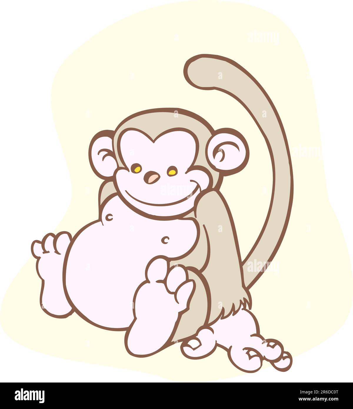 Süßer, kleiner Affe, der mit einem Lächeln sitzt. Stock Vektor