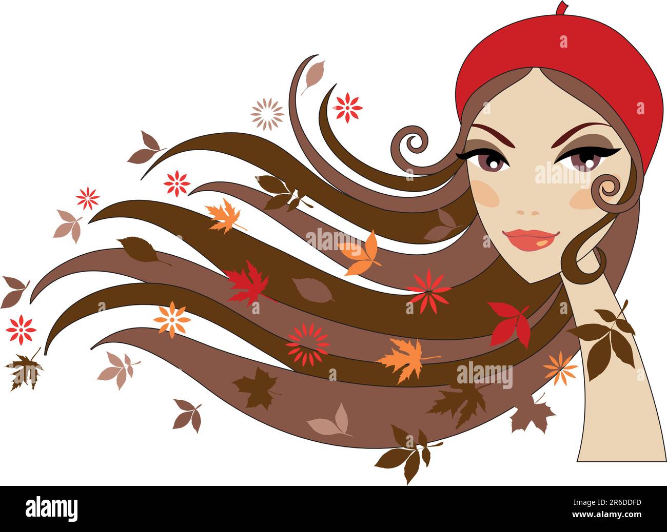 Frau mit Herbstblättern im Haar, Vektor Stock Vektor