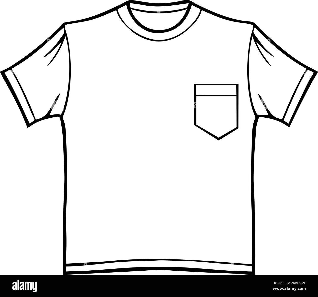 Kleidung Linie Kunst - T-shirt mit Tasche - schwarz / weiß. Stock Vektor