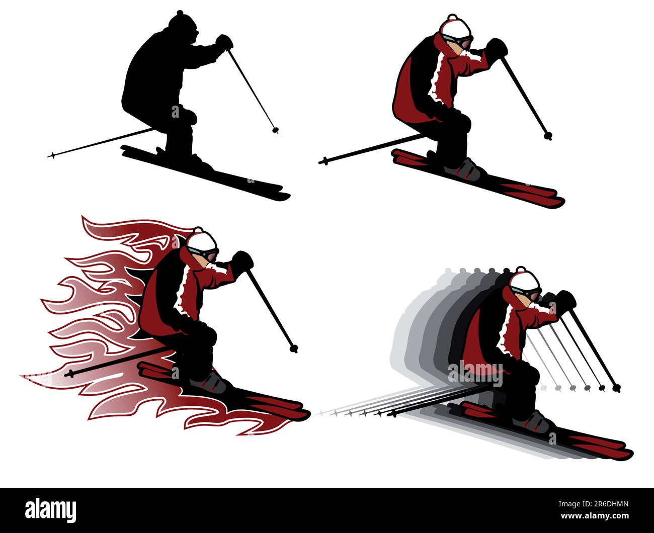 Vier Skispannen-Illustrationen, Erwachsener Stock Vektor