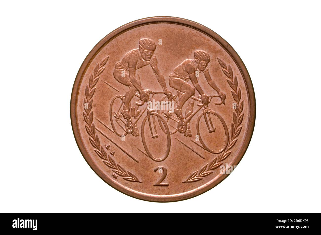 Zwei Pence-Münzen auf der Isle of man Stockfoto