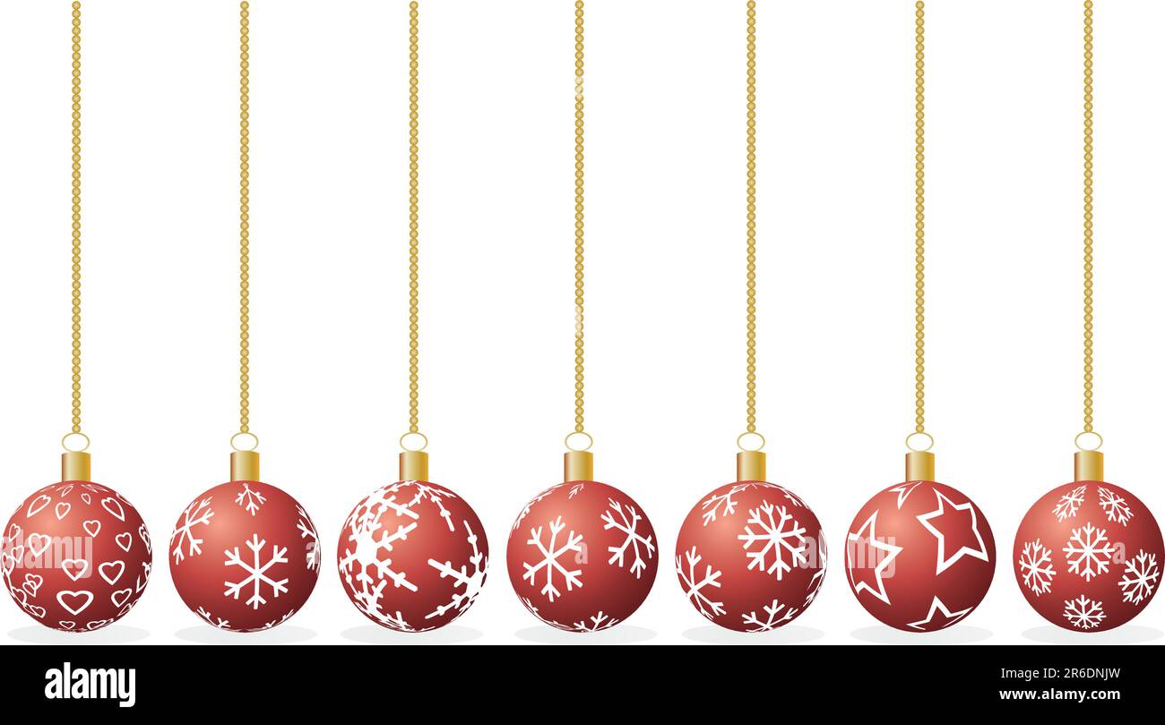 Weihnachtskugeln mit verschiedenen Ornament auf weißem Hintergrund Stock Vektor
