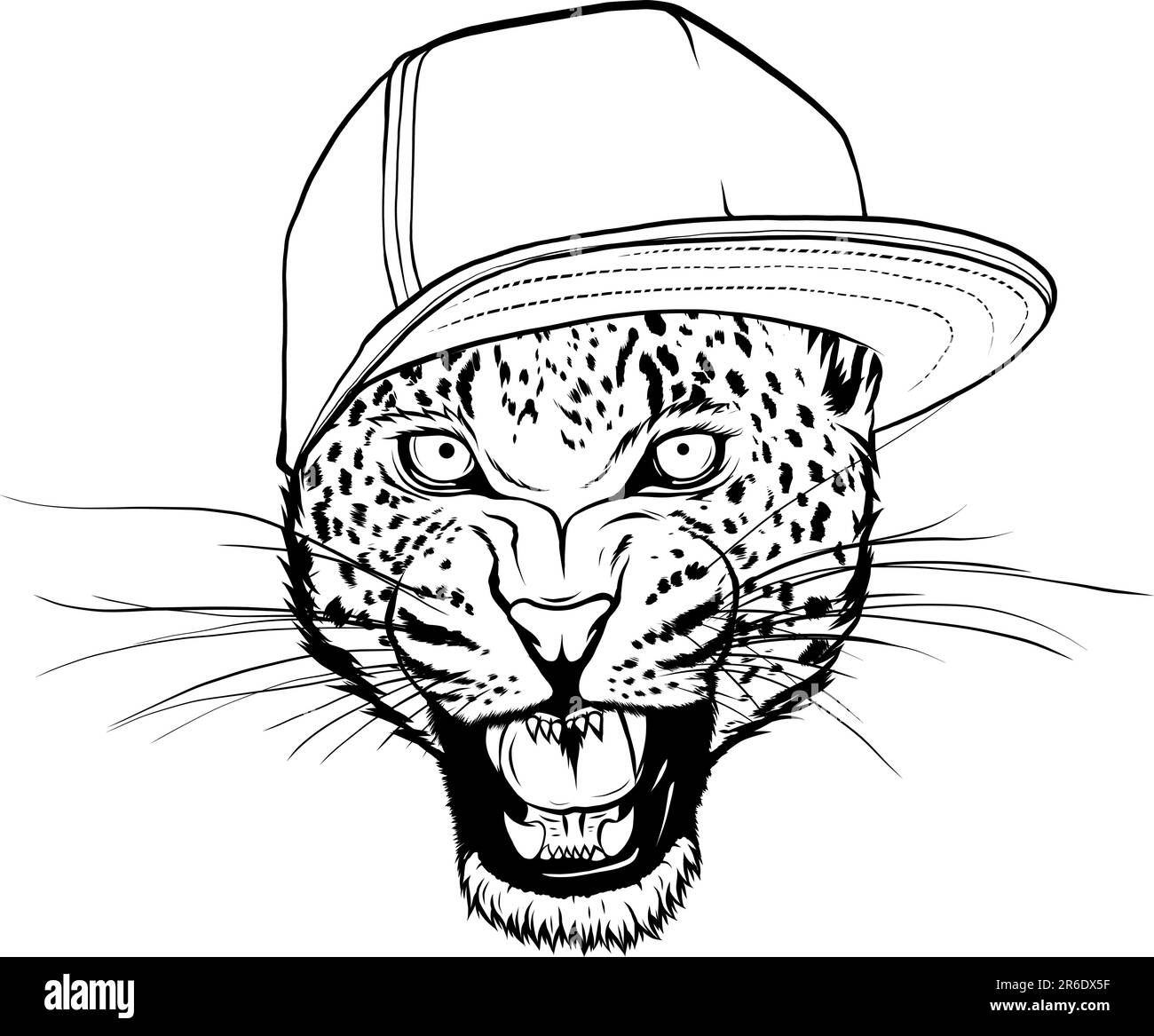 vektordarstellung eines monochromen Leopardenkopfes mit Hut Stock Vektor