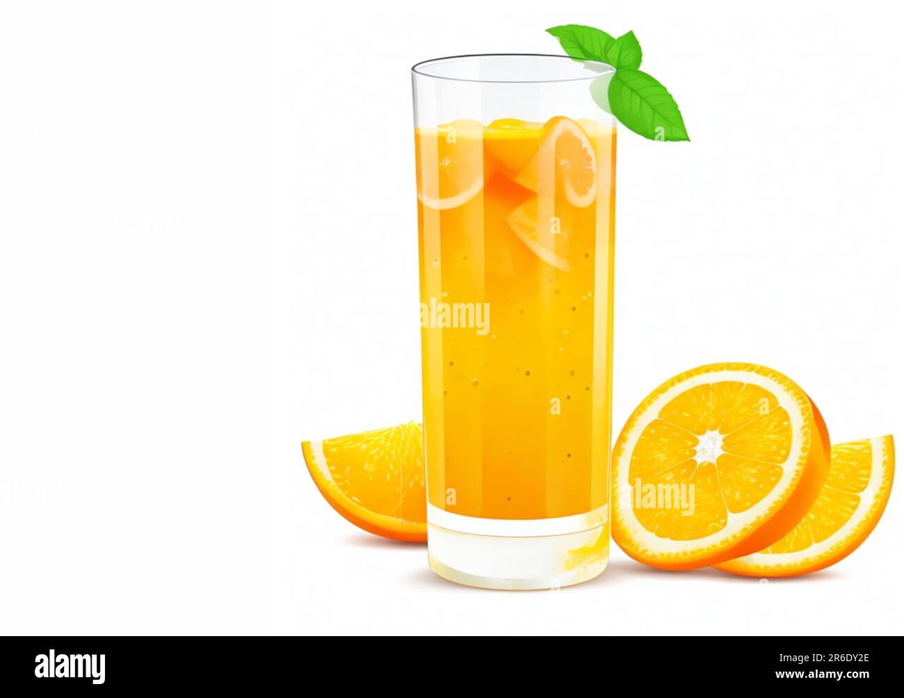 Ein Glas frischen Orangensaft zum Trinken, Vektordarstellung auf weißem Hintergrund erzeugt Stockfoto