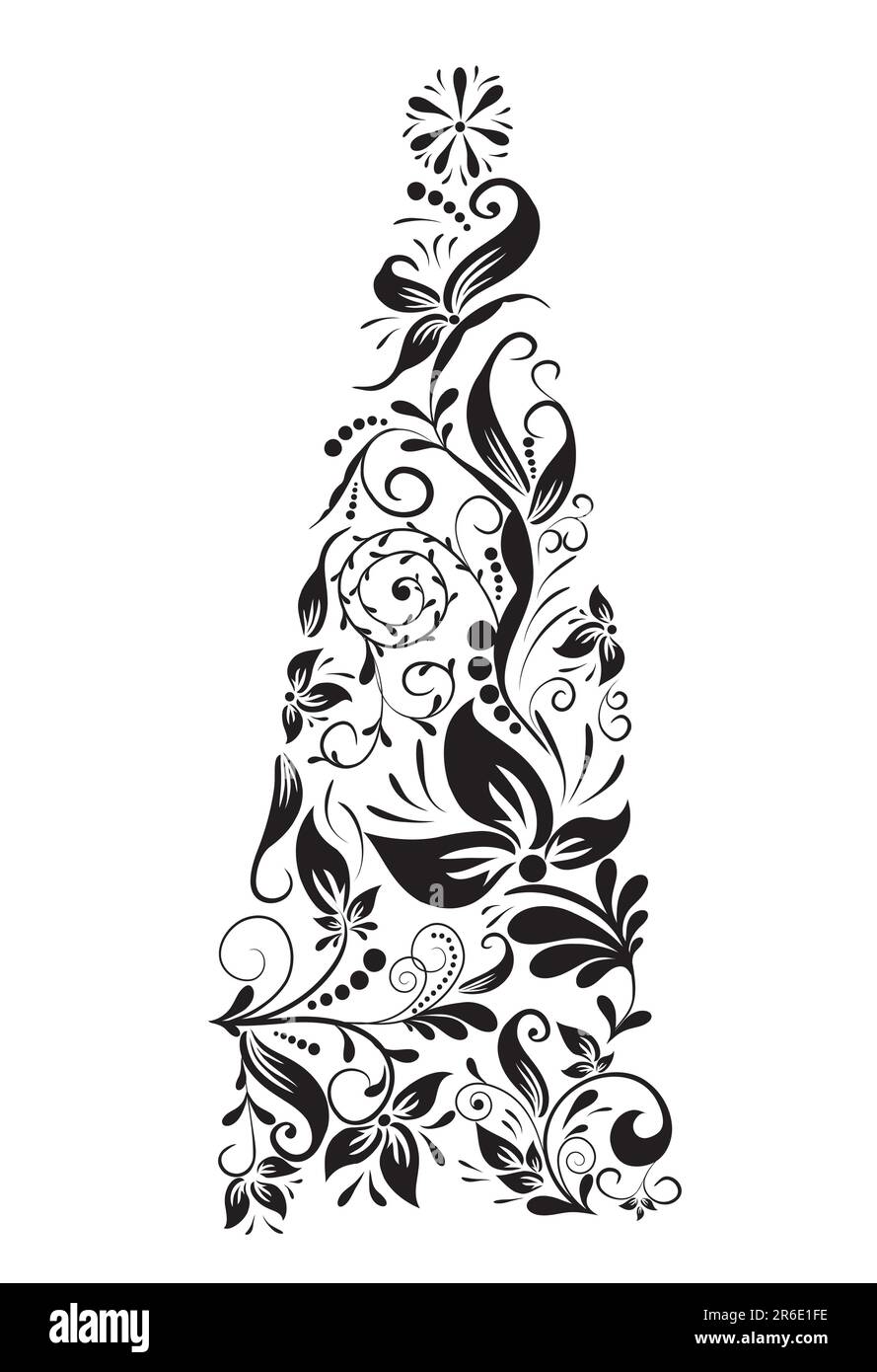 Dekorativer Weihnachtsbaum mit Blumenmuster, Vektorbild Stock Vektor