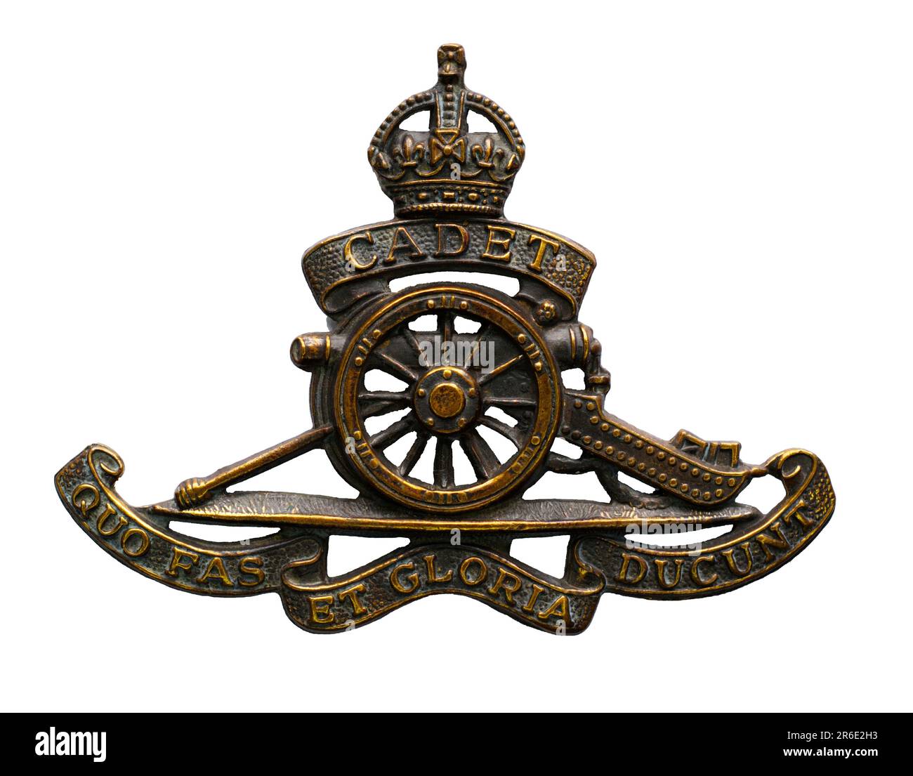 Ein Mützenabzeichen der Königlichen Artilleriekadetten c. 1901-1952. Stockfoto