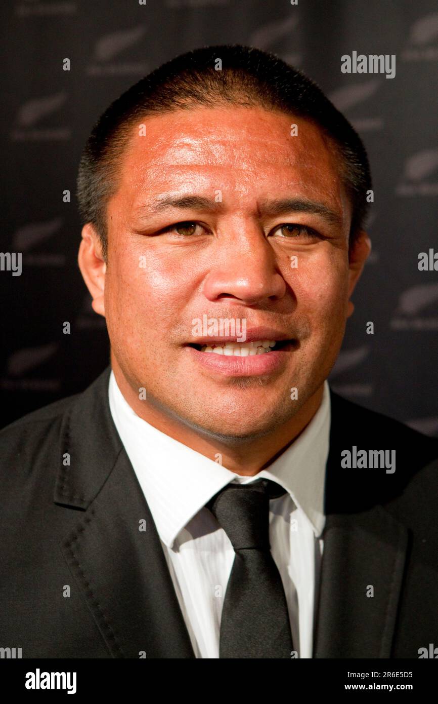 Keven Mealamu of the All Blacks bei der Präsentation der Rugby-Weltmeisterschaft 2011, Ponsonby Rugby Club, Auckland, Neuseeland, Montag, 29. August 2011. Stockfoto