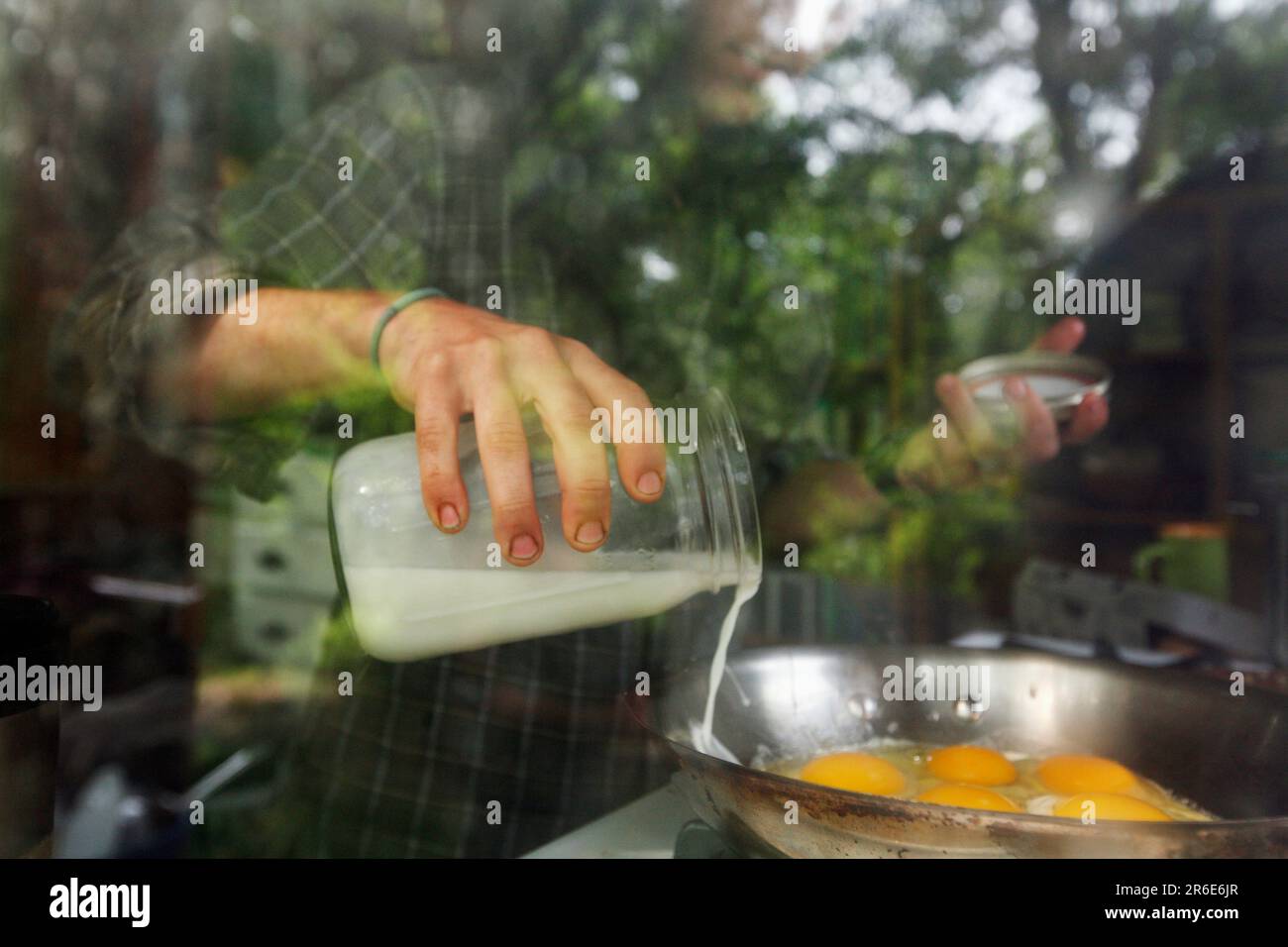 Frühstück auf der Farm von Circle Acres. Stockfoto