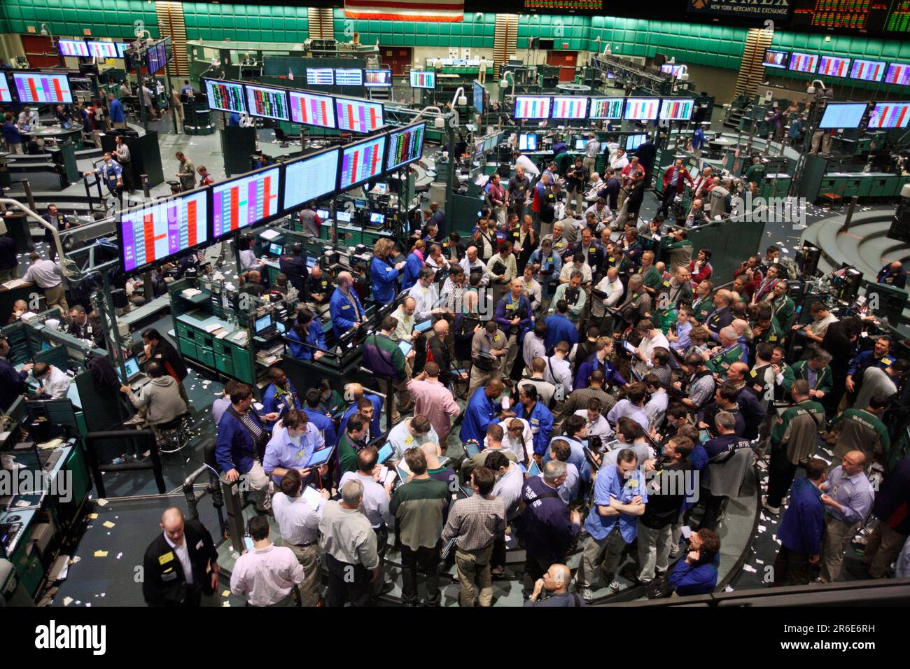 Blick über die Handelshalle für Oil Futures an der New York Mercantile Exchange (NYMEX) Stockfoto
