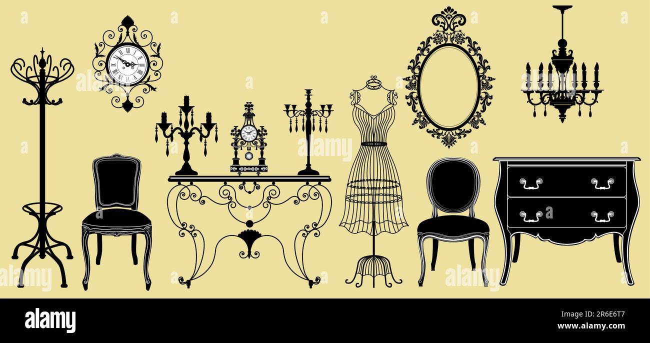 Vektordarstellung der originalen antiken Möbelkollektion Stock Vektor