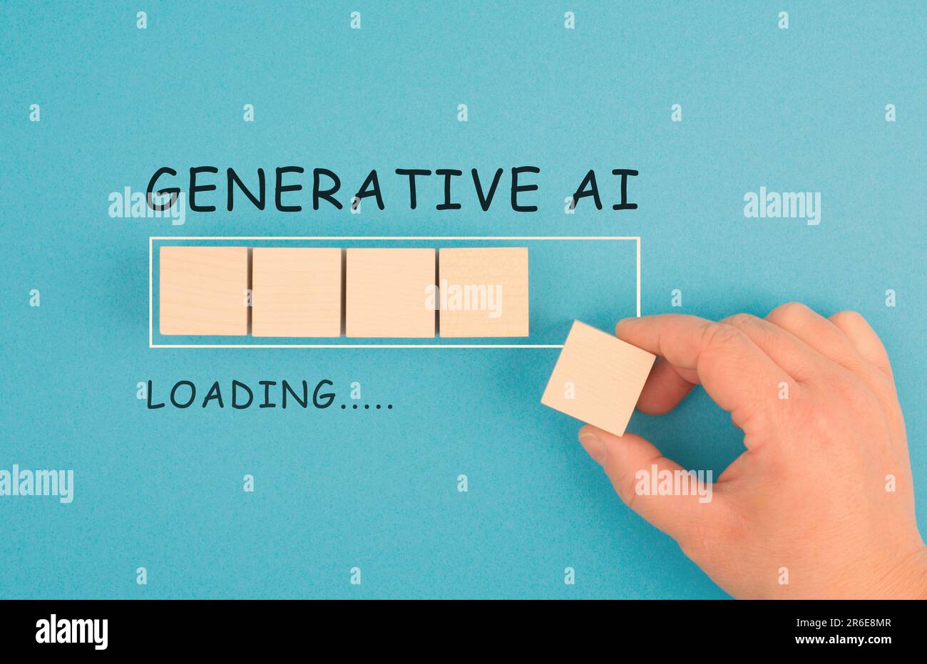 Generative KI-Beladung, künstliche Intelligenz im Gange, Technologie im Wettbewerb mit Humanressourcen, Arbeitskräfte gegen Cyborg-Maschine, Ersatzleute Stockfoto