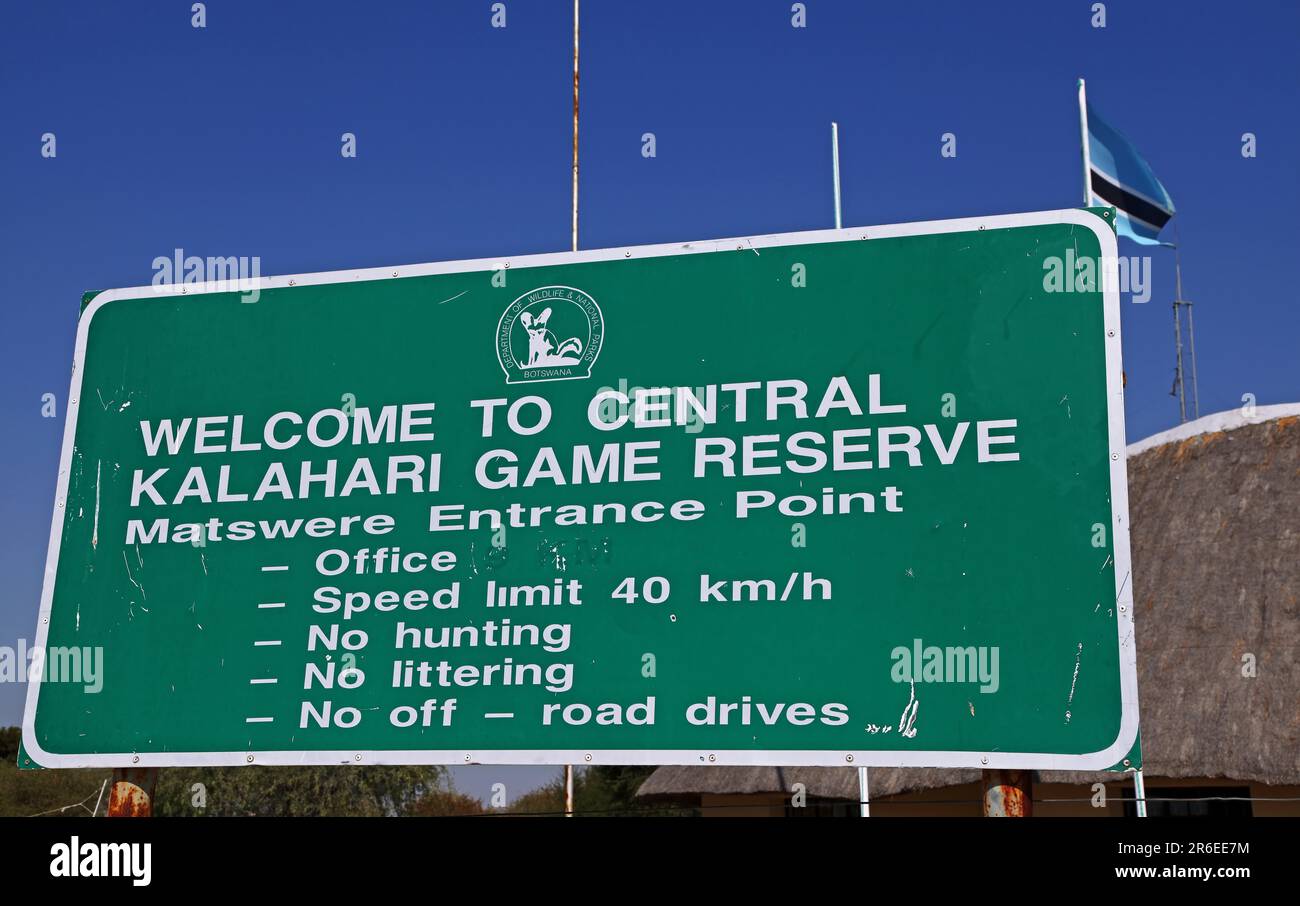 Matswere Eingangstor, Central Kalahari Game Reserve CKGR. Botsuana Stockfoto