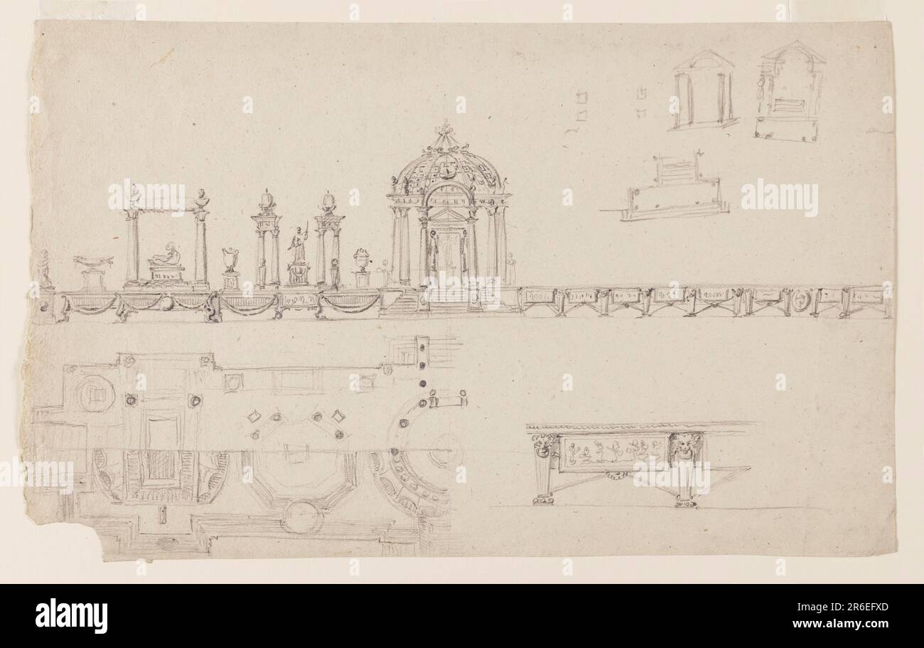 "Desser", Tischmittellinie. Schwarze Kreide auf weißem Lagepapier. Datum: 1746-1809. Museum: Cooper Hewitt, Smithsonian Design Museum. Stockfoto