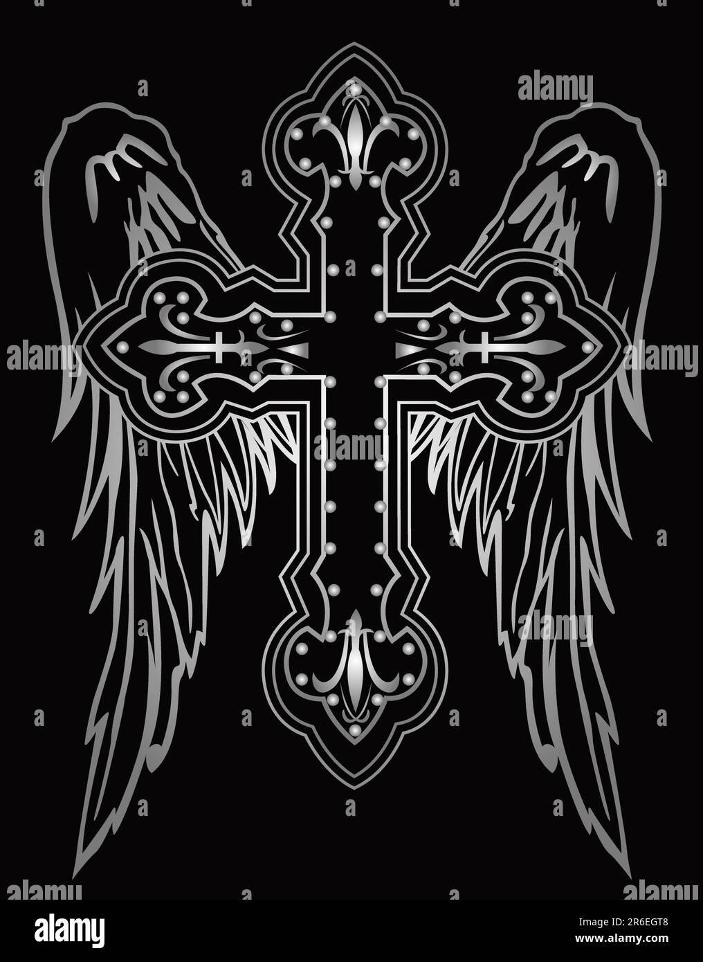 Glänzendes religiöses Kreuz mit Flügelzeichnung Stock Vektor