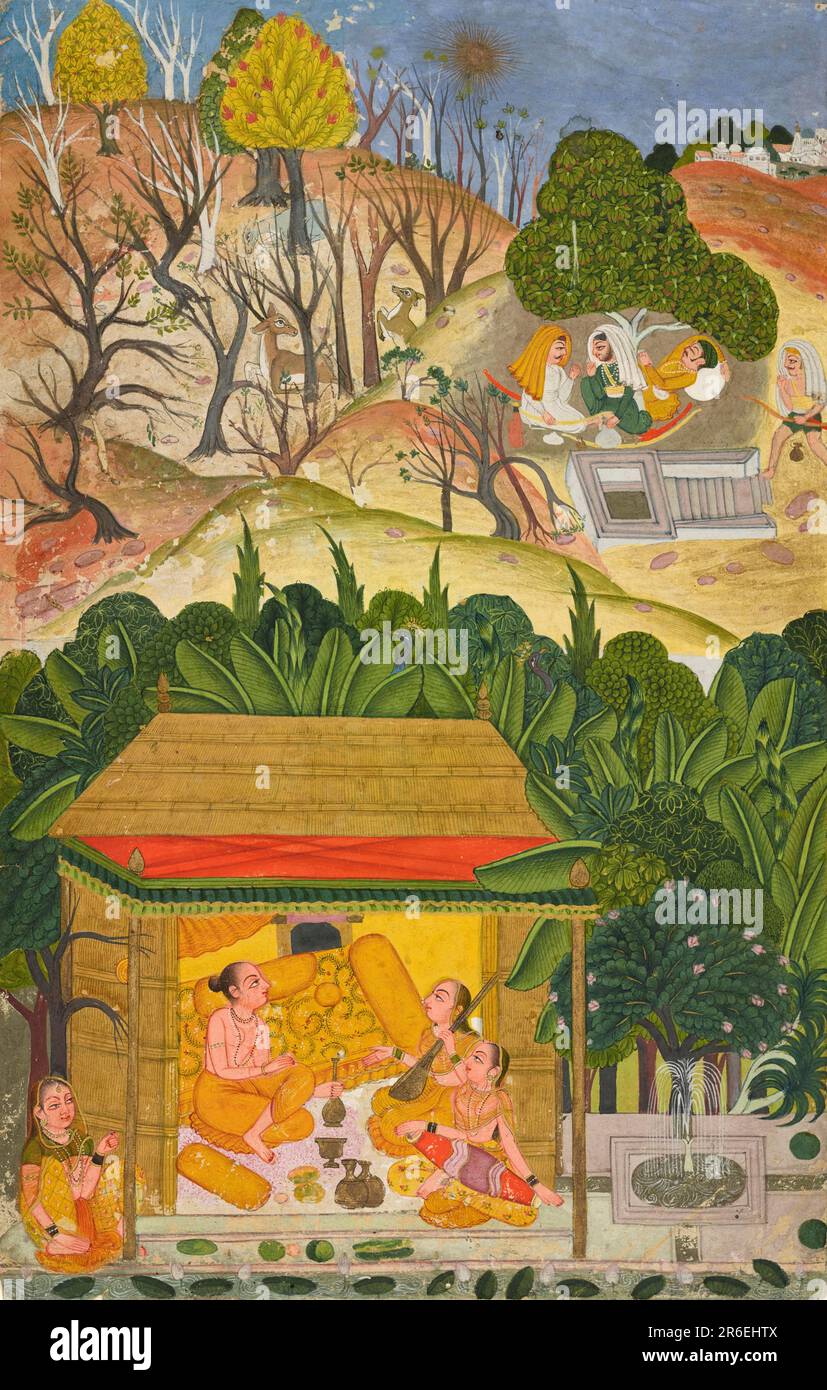 Ein Sommermonat, vielleicht Vaisakh, Folio aus einer Barahmasa-Serie. Datum: Ca. 1750. Undurchsichtige Aquarelle auf Papier. Ursprung: Bundi oder möglicherweise Kota, Rajasthan, Indien. Museum: Freer Gallery of Art und Arthur M. Sackler Gallery. Stockfoto