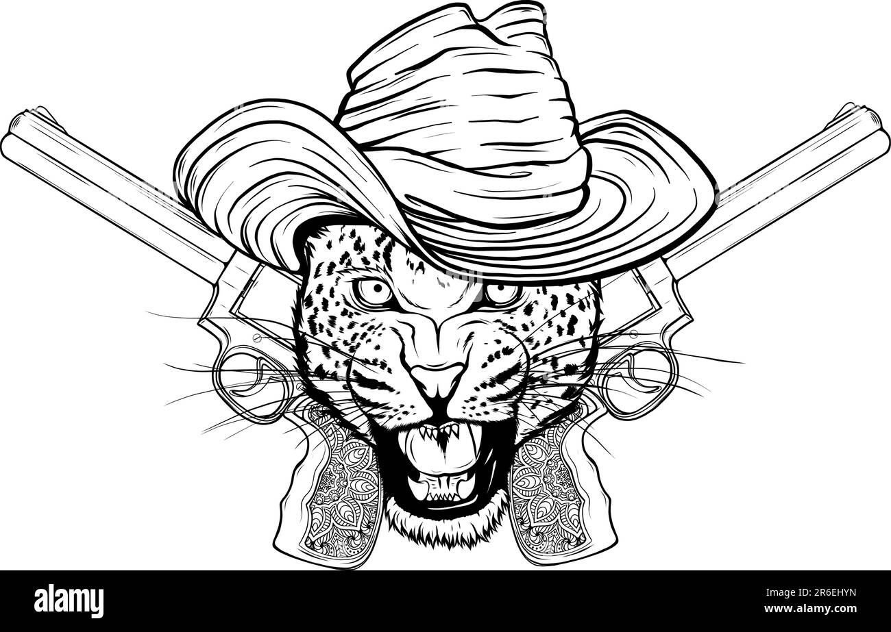 vektordarstellung des monochromen Cowboy-Leopardendesigns Stock Vektor
