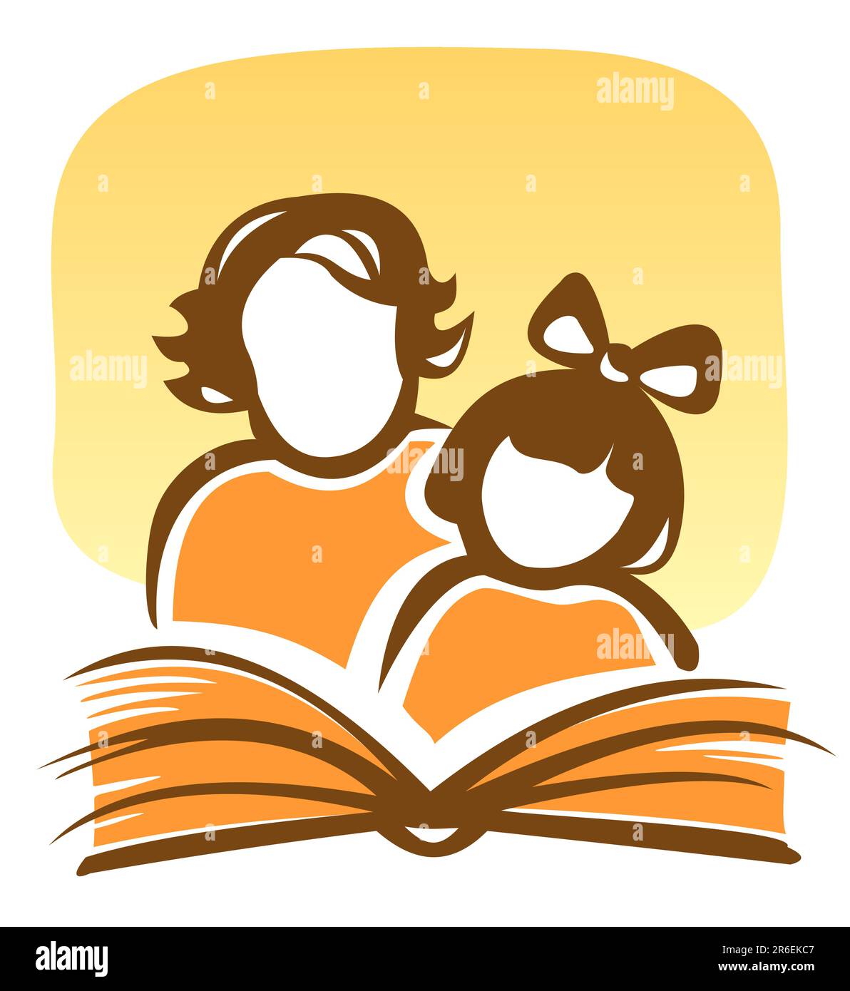 Stilisierte Silhouetten von Mädchen und Frau, die das Buch lesen. Stock Vektor