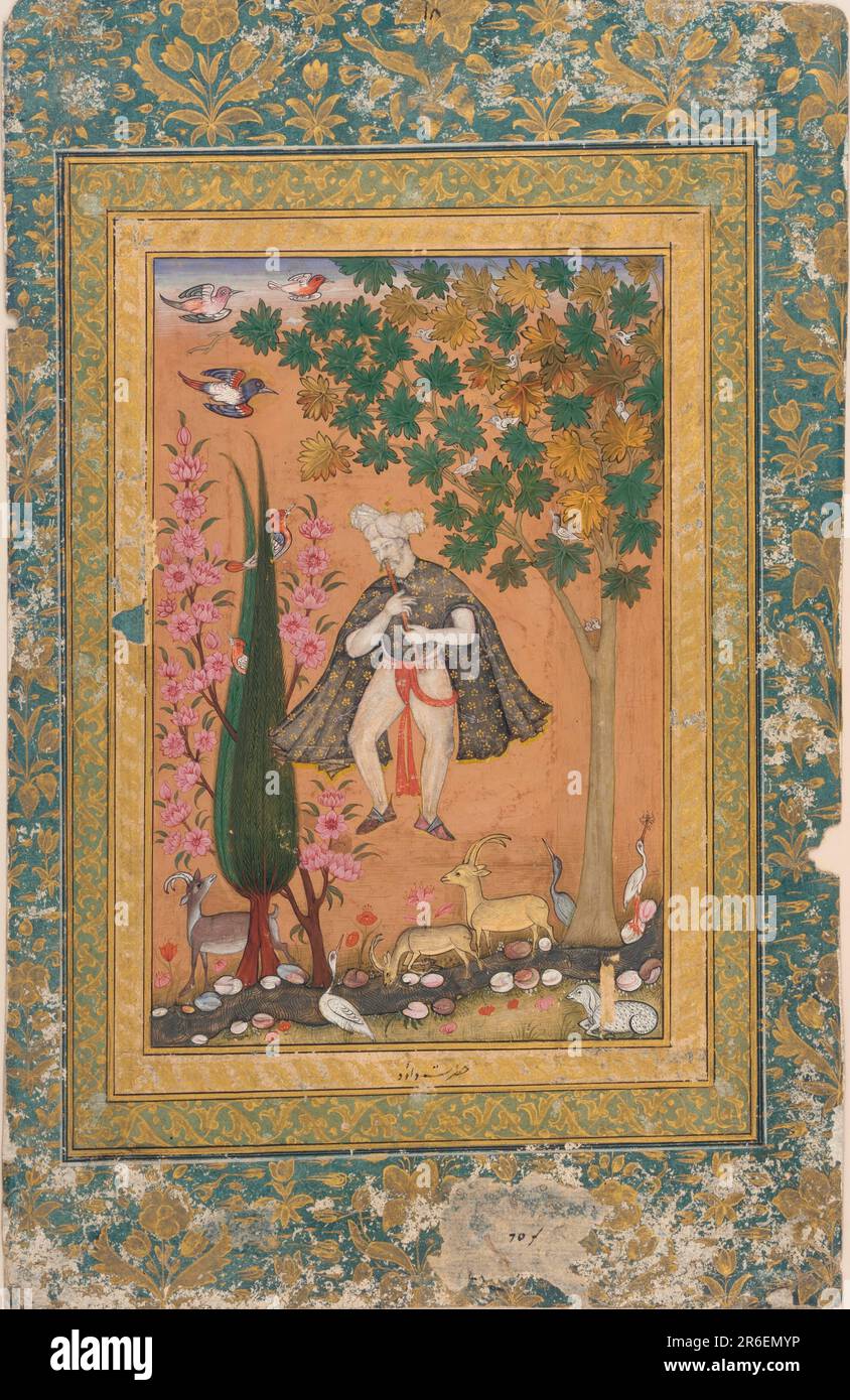 König David charmante Vögel und Bestien. Datum: 17. Jahrhundert. Zeitraum: Mogul-Dynastie. Farbe und Gold auf Papier. Ursprung: Bijapur, Staat Karnataka, Deccan-Plateau, Indien. Museum: Freer Gallery of Art und Arthur M. Sackler Gallery. Stockfoto