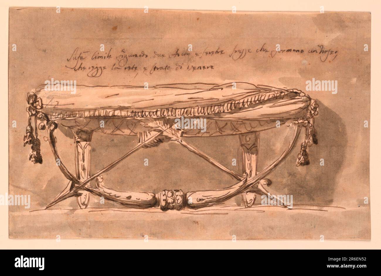 Sofa. Stift und braune Tinte, Bürste und braune Wäsche, Graphit auf beigefarbenem Papier. Datum: 1746-1809. Museum: Cooper Hewitt, Smithsonian Design Museum. Stockfoto