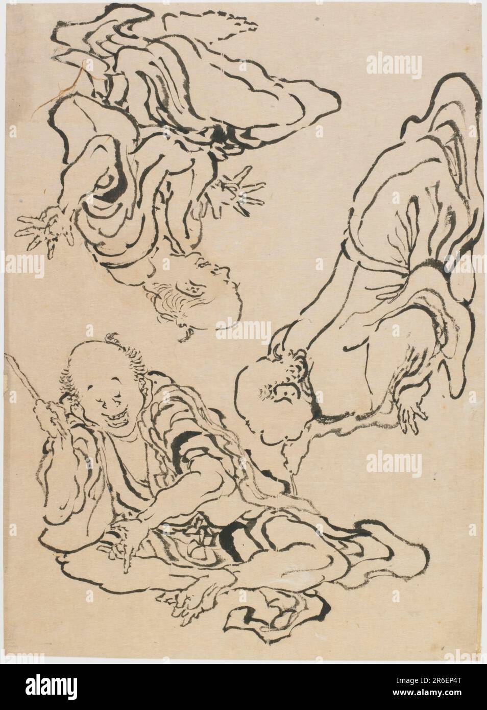 Drei Männer gestikulieren. Tinte auf Papier. Ursprung: Japan. Punkt: Edo Punkt. Datum: 1615-1868. Museum: Freer Gallery of Art und Arthur M. Sackler Gallery. Stockfoto