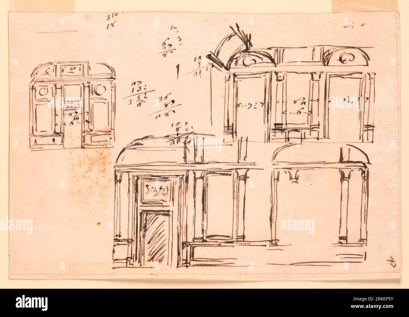 Designs für Wandhöhen. Stift und braune Tinte auf weißem, gefärbtem Papier. Datum: 1746-1809. Museum: Cooper Hewitt, Smithsonian Design Museum. Stockfoto