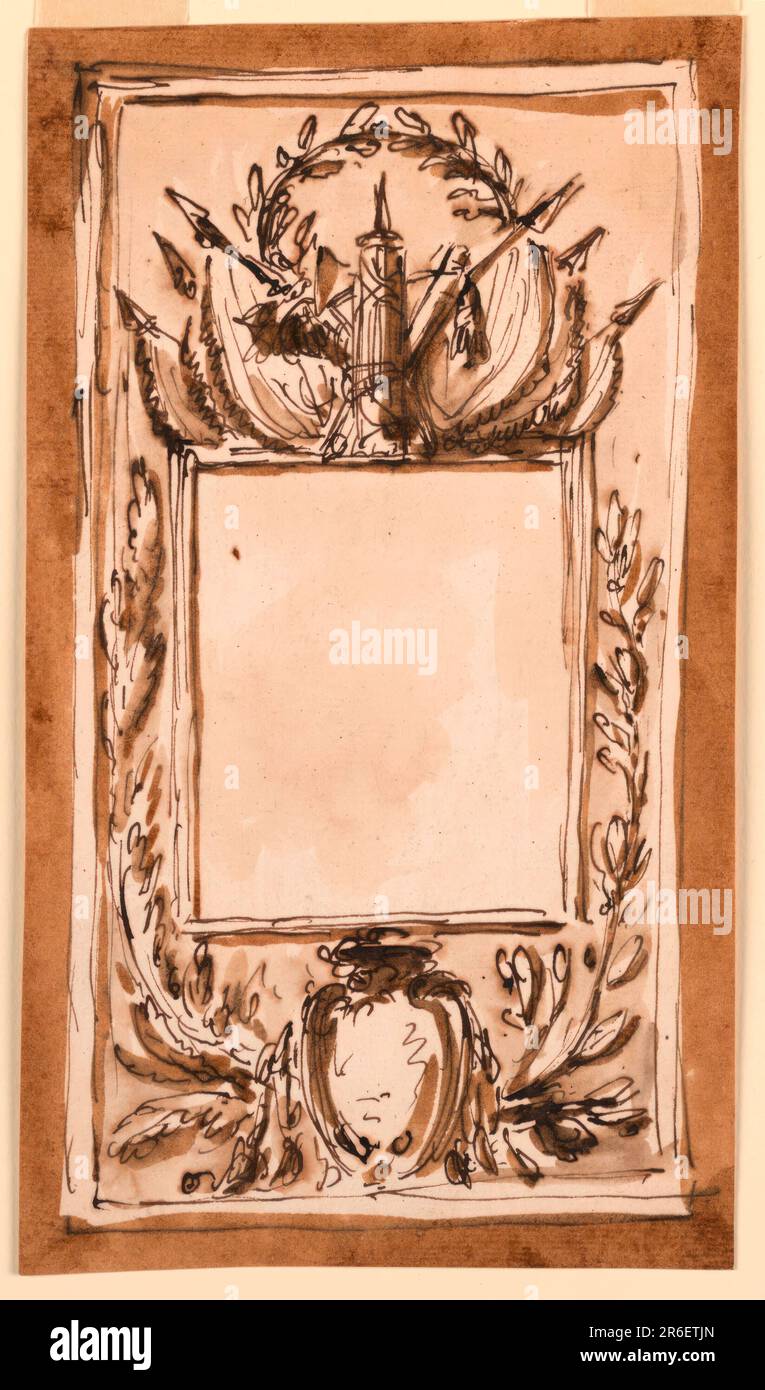 Rahmen. Stift und braune Tinte, Bürste und braune Wäsche auf weißem, liegendem Papier. Datum: 1746-1809. Museum: Cooper Hewitt, Smithsonian Design Museum. Stockfoto