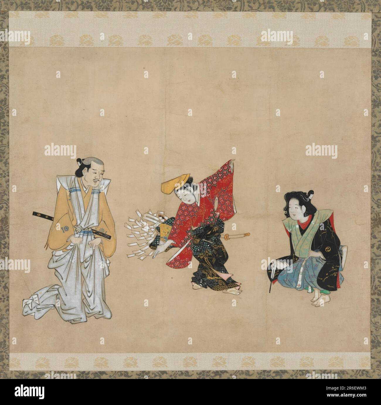 Ein Junge führt einen Narihira-Tanz auf. Datum: Ende des 17. Jahrhunderts. Ursprung: Japan. Punkt: Edo Punkt. Tinte, Farbe und Gold auf Papier. Museum: Freer Gallery of Art und Arthur M. Sackler Gallery. Stockfoto