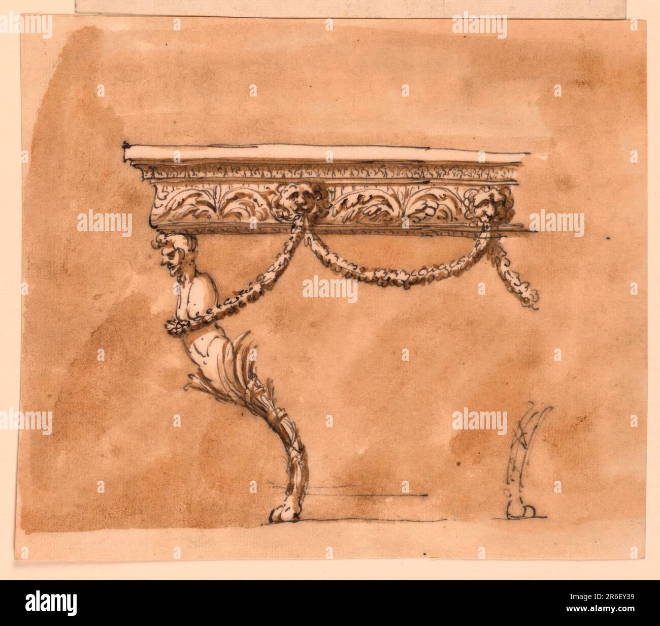 Konsolentisch. Stift und braune Tinte, Bürste und braune Wäsche auf weißem, liegendem Papier. Datum: 1746-1809. Museum: Cooper Hewitt, Smithsonian Design Museum. Stockfoto