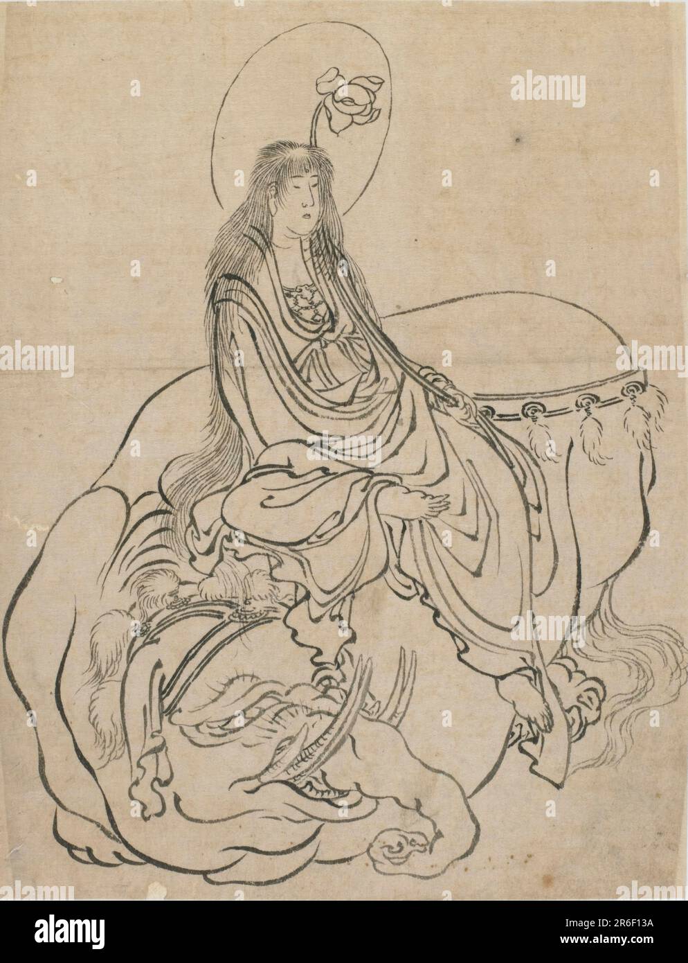 Fugen Bosatsu sitzt auf einem Elefanten. Tinte auf Papier. Ursprung: Japan. Punkt: Edo Punkt. Datum: 1760-1849. Museum: Freer Gallery of Art und Arthur M. Sackler Gallery. Stockfoto