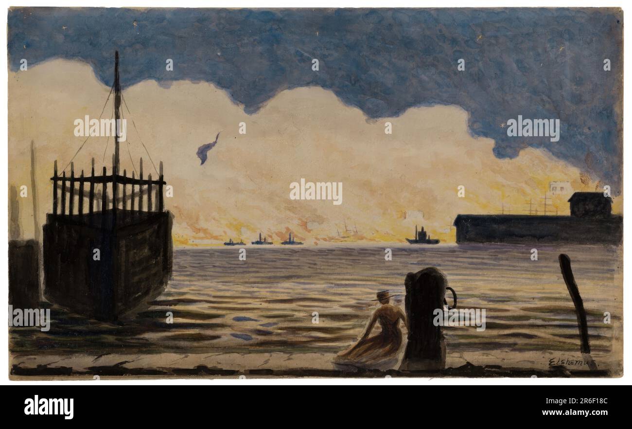 Mädchen auf einem Pier. Aquarell und Bleistift auf Papier. Datum: (c. 1900). MUSEUM: HIRSHHORN MUSEUM UND SKULPTURENGARTEN. Stockfoto